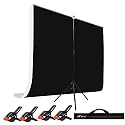 HIFFIN Black|White Screen Backdrop 6x10 ft with Stand -6x9FT Photography Backdrop with 1PC 6.5FT T-Shape Backdrop Stands, 4PCs Spring Clamps, 1PCs (T Shape KIT Curtain 2, T KIT Clip-4 C2 Black|White)
