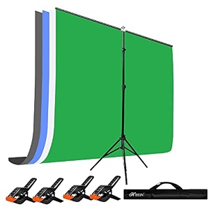hiffin bluegreywhitegreen screen backdrop 6x10 ft with stand -6x9ft photography backdrop with 1pc 65ft t-shape backdrop stands 4pcs spring clamps 1pcs carry bag