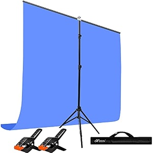 hiffin blue screen backdrop 8x12 ft with stand -6x9ft photography backdrop with 1pc 65ft t-shape backdrop stands 2pcs spring clamps 1pcs carry bag