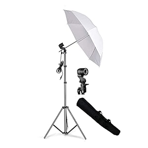 hiffin branded mark i umbrella white 80cm  portable foldable umbrella flash photo video studio lighting photography stand  umbrella and bulb holder with carry bag