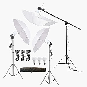hiffin e27 3 point studio single holder kit umbrella white  studio light stand 9 ft umbrella and bulb holder kit mark iii  3 single holder  3 light stand 9ft  3 3 20 wt led bulb