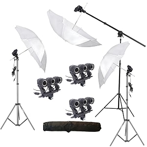 hiffin e27 3-point studio triple holder kit umbrella white  studio light stand 9 ft holder kit mark iii wob  3 triple holders  3 light stands 9ft  3 umbrellas  1 boom stand  1 bag ss-kit