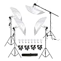 HIFFIN E27 4 Point Studio Double Holder Kit With Umbrella White, 9 FT Light Stand, Bulb Holder KIT Mark IIII, 4 Light Stands, 4 Umbrellas, 8 20W LED Bulbs, 1 Boom