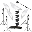Hiffin E27 4 Point Studio Holder Kit Umbrella White + Studio Light Stand 9 FT Holder KIT Mark IIII | 4 Triple Holders | 4 Light Stands 9ft | 4 Umbrellas | 1 Boom Stand | 1 Bag