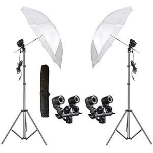 hiffin e27 studio double holder kit umbrella white  studio light stand 9 ft umbrella and double holder kit set of 2 2 x double holder  2 x light stand 9 feet  2 x umbrella  1 x bag