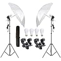 HIFFIN E27 Studio Double Holder KIT - Umbrella + Light Stand 9FT Set of 2 (2 Double Holder, 2 Light Stand, 2 Umbrella, 4 20W LED Bulb)