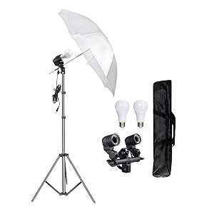 hiffin e27 studio double holder kit - white umbrella  9ft light stand umbrella holder amp 2 x 20w led bulb