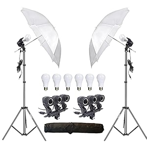 hiffin e27 studio double holder kit - white umbrella  9ft light stand umbrella holder amp 2 x 20w led bulb