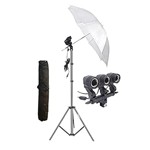 hiffin e27 studio double holder kit - white umbrella  9ft light stand umbrella holder amp 2 x 20w led bulb