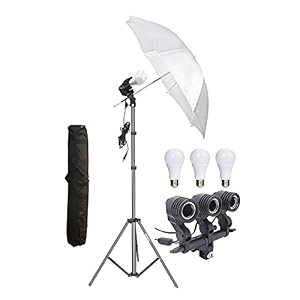 hiffin e27 studio double holder kit - white umbrella  9ft light stand umbrella holder amp 2 x 20w led bulb