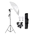 HIFFIN E27 Studio Double Holder KIT - White Umbrella + 9FT Light Stand, Umbrella Holder & 2 x 20W LED Bulb