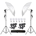 HIFFIN E27 Studio Double Holder KIT - White Umbrella + 9FT Light Stand, Umbrella Holder &amp; 2 x 20W LED Bulb