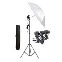 HIFFIN E27 Studio Double Holder KIT - White Umbrella + 9FT Light Stand, Umbrella Holder &amp; 2 x 20W LED Bulb