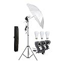 HIFFIN E27 Studio Double Holder KIT - White Umbrella + 9FT Light Stand, Umbrella Holder &amp; 2 x 20W LED Bulb