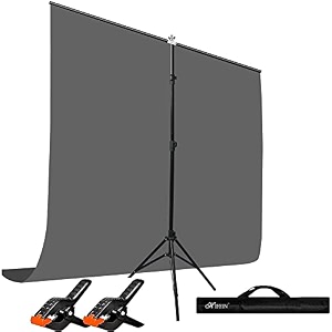 hiffin gray screen backdrop 8x12 ft with stand - 6x9ft photography backdrop with 1pc 65ft t-shape backdrop stands 2pcs spring clamps 1pcs carry bag