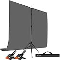 HIFFIN Gray Screen Backdrop 8x12 ft with Stand - 6x9FT Photography Backdrop with 1PC 6.5FT T-Shape Backdrop Stands, 2PCs Spring Clamps, 1PCs Carry Bag
