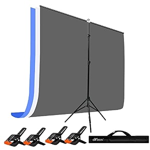 hiffin graywhiteblue screen backdrop 6x10 ft with stand -6x9ft photography backdrop with 1pc 65ft t t shape kit curtain 3 t kit clip-4 c3 graywhiteblue