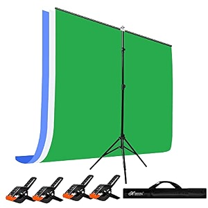hiffin greenwhiteblue screen backdrop 6x10 ft with stand -6x9ft photography backdrop with 1pc 65ft t t shape kit curtain 3 t kit clip-4 c3 greenwhiteblue