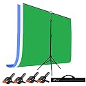 HIFFIN Green|White|Blue Screen Backdrop 6x10 ft with Stand -6x9FT Photography Backdrop with 1PC 6.5FT T (T Shape KIT Curtain 3, T KIT Clip-4 C3 Green|White|Blue)
