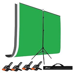 hiffin greenwhitegrey screen backdrop 6x10 ft with stand -6x9ft photography backdrop with 1pc 65ft t t shape kit curtain 3 t kit clip-4 c3 greenwhitegrey