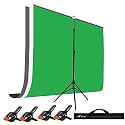 HIFFIN Green|White|Grey Screen Backdrop 6x10 ft with Stand -6x9FT Photography Backdrop with 1PC 6.5FT T (T Shape KIT Curtain 3, T KIT Clip-4 C3 Green|White|Grey)