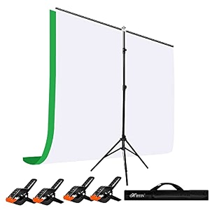 hiffin greenwhite screen backdrop 6x10 ft with stand -6x9ft photography backdrop with 1pc 65ft t-shape backdrop stands 4pcs spring clamps 1pcs t shape kit curtain 2 t kit clip-4 c2 greenwhite