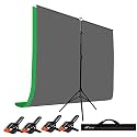 HIFFIN Grey|Green Screen Backdrop 6x10 ft with Stand -6x9FT Photography Backdrop with 1PC 6.5FT T-Shape Backdrop Stands, 4PCs Spring Clamps, 1PCs (T Shape KIT Curtain 2, T KIT Clip-4 C2 Green|Gray)
