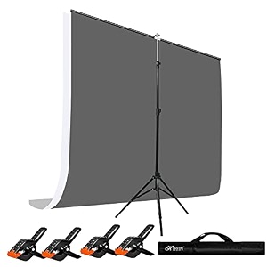 hiffin greywhite screen backdrop 6x10 ft with stand -6x9ft photography backdrop with 1pc 65ft t-shape backdrop stands 4pcs spring clamps 1pcs t shape kit curtain 2 t kit clip-4 c2 graywhite