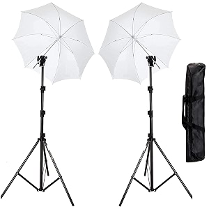 hiffin studio home 33 umbrella stand setup with sungun adapter  9ft stand  umbrella  bag for kit mark ii