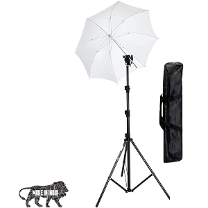 hiffin studio home 33 umbrella stand setup with sungun adapter  9ft stand  umbrella  bag for kit mark i
