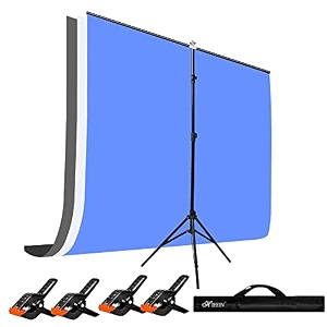 hiffin whitebluegrey screen backdrop 6x10 ft with stand -6x9ft photography backdrop with 1pc 65ft t t shape kit curtain 3 t kit clip-4 c3 whitebluegrey