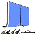 HIFFIN® White|Blue|Grey Screen Backdrop 6x10 ft with Stand -6x9FT Photography Backdrop with 1PC 6.5FT T (T Shape KIT Curtain 3, T KIT Clip-4 C3 White|Blue|Grey)