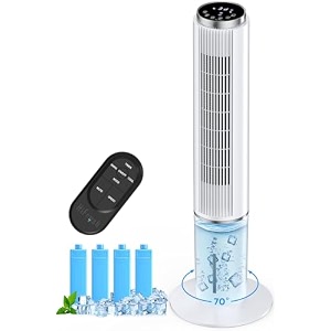 hifresh personal air cooler for home 107cm portable fan touch amp remote control 4 modeamp 3 speed 26ft air throw 12h timer 4 ice packs auto rotation low power consumption tower cooler for room