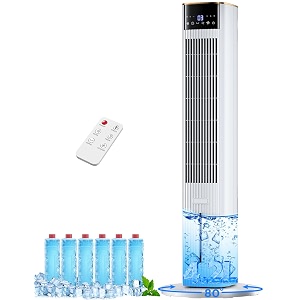 hifresh 107cm tower fans wcooling memory amp aroma function remote amp touch screen 4 modes amp 3 speeds15h timer 42l dual tanks 6 ice pack 22ft air throw low power consumption tower fan for room