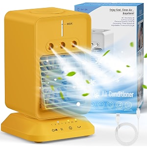 hifresh mini cooler with 90 rotate 4h timer 3-level mist 300ml ice chamber usb operated mini air cooler for room cooling 3 speeds strong airflow personal cooling fan for home - yellow