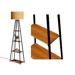 modern floor lamp with 4 wooden shelves iron frame led bulb included - stylish standing lamp for living room bedroom office amp home dcor black design 4