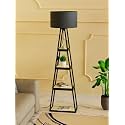 Modern Floor Lamp with 4 Wooden Shelves, Iron Frame, LED Bulb Included - Stylish Standing Lamp for Living Room, Bedroom, Office &amp; Home Décor (Black) (Design 3)