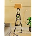 Modern Floor Lamp with 4 Wooden Shelves, Iron Frame, LED Bulb Included - Stylish Standing Lamp for Living Room, Bedroom, Office &amp; Home Décor (Black) (Design 12)