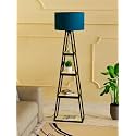 Modern Floor Lamp with 4 Wooden Shelves, Iron Frame, LED Bulb Included - Stylish Standing Lamp for Living Room, Bedroom, Office &amp; Home Décor (Black) (Design 14)