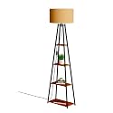 Modern Floor Lamp with 4 Wooden Shelves, Iron Frame, LED Bulb Included - Stylish Standing Lamp for Living Room, Bedroom, Office &amp; Home Décor (Black) (Design 8)