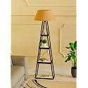 Modern Floor Lamp with 4 Wooden Shelves, Iron Frame, LED Bulb Included - Stylish Standing Lamp for Living Room, Bedroom, Office &amp; Home Décor (Black) (Design 2)