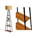 Modern Floor Lamp with 4 Wooden Shelves, Iron Frame, LED Bulb Included - Stylish Standing Lamp for Living Room, Bedroom, Office &amp; Home Décor (Black) (Design 4)