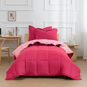 hig 2pc down alternative comforter set - all season reversible comforter with sham - quilted duvet insert with corner tabs -box stitched  hypoallergenic soft fluffytwintwin xl pink