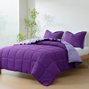 hig 3pc down alternative comforter set - all season reversible comforter with two shams - quilted duvet insert with corner tabs - hypoallergenic soft fluffy kingcal king purple