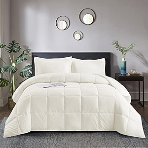 hig 3pc down alternative comforter set - all season reversible comforter with sham - quilted duvet insert with corner tabs - box stitched - super soft fluffy twintwin xl ivory