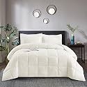 HIG 3pc Down Alternative Comforter Set - All Season Reversible Comforter with Sham - Quilted Duvet Insert with Corner Tabs - Box Stitched - Super Soft, Fluffy (Twin/Twin XL, Ivory)