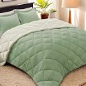 HIG 3pc Sage/Beige Queen Size Bedding Comforter Set Duvet Insert Blanket