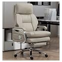 High Back Executive Office Chair, Leather Computer Chair, Ergonomic Desk Chair with Footrest, Heavy Duty Support up to 660LBS, 160° Backrest Tilt and 15° Rocking Function(Beige)