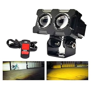 high bright dual lens mini fog light  universal projector light for motorcycles bikes and cars white amp yellow pack of 1 with switch