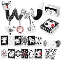 High Contrast Black and White Baby Toys 3-Piece Newborn Essentials Set with Hanging Toys,Rattle Crib Mobile,baby Book & Car Seat Stroller Toys for 0-3-6-12 Months Infant Development
